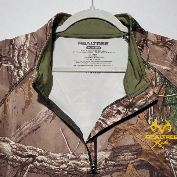 RealTree Xtra Longsleeve 2XL Green Camouflage Mens 1/4 Zip Scent Factor PT 5007 - Picture 7 of 10